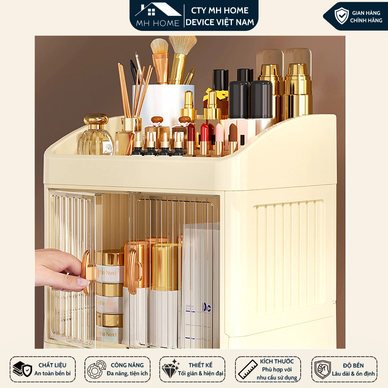 Tủ Đựng Mỹ Phẩm Gấp Gọn 3 tầng Có Cửa Trong Suốt - Kệ Đựng Đồ Trang Điểm, Skincare, Nước Hoa Chống Bụi