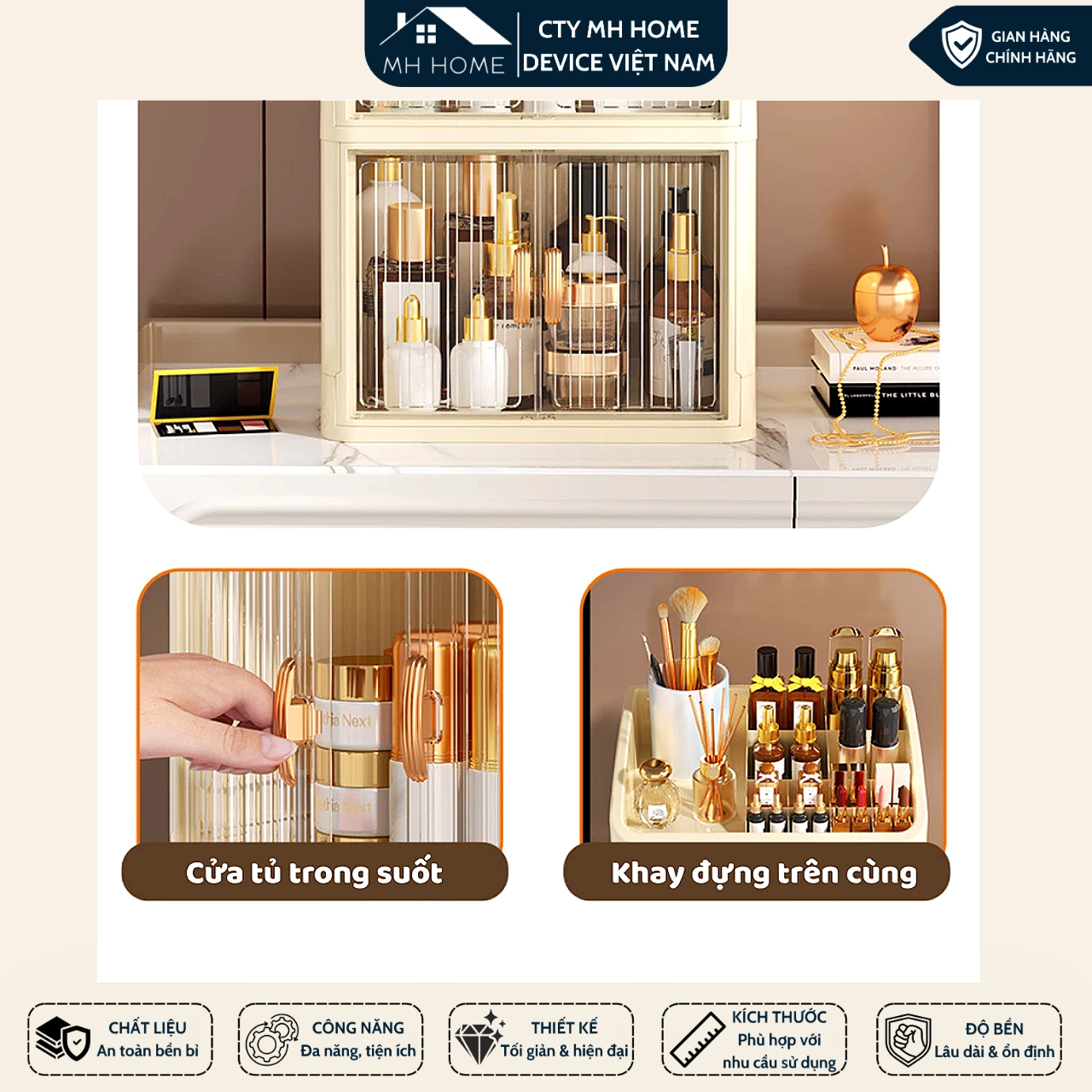 Tủ Đựng Mỹ Phẩm Gấp Gọn 3 tầng Có Cửa Trong Suốt - Kệ Đựng Đồ Trang Điểm, Skincare, Nước Hoa Chống Bụi