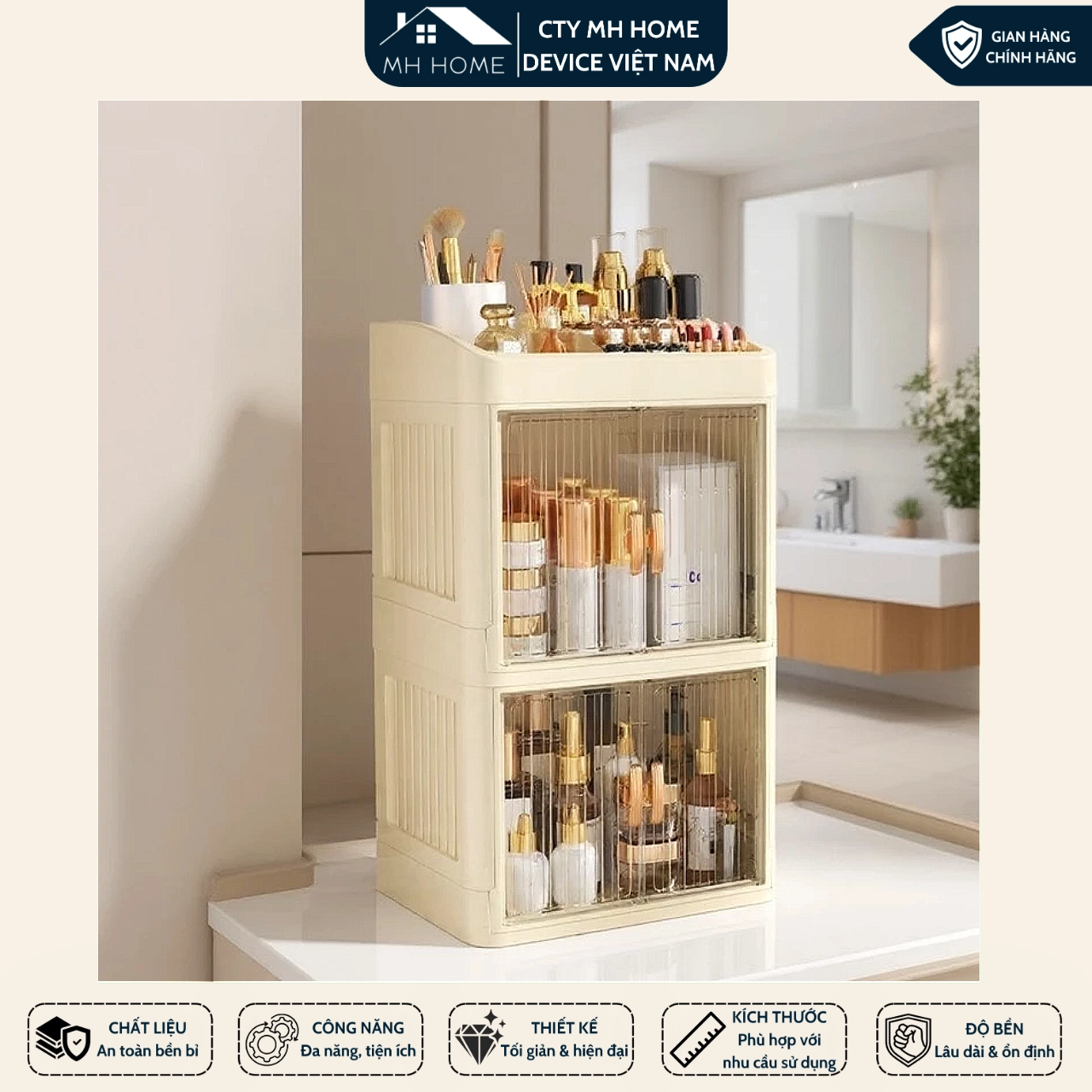 Tủ Đựng Mỹ Phẩm Gấp Gọn 3 tầng Có Cửa Trong Suốt - Kệ Đựng Đồ Trang Điểm, Skincare, Nước Hoa Chống Bụi