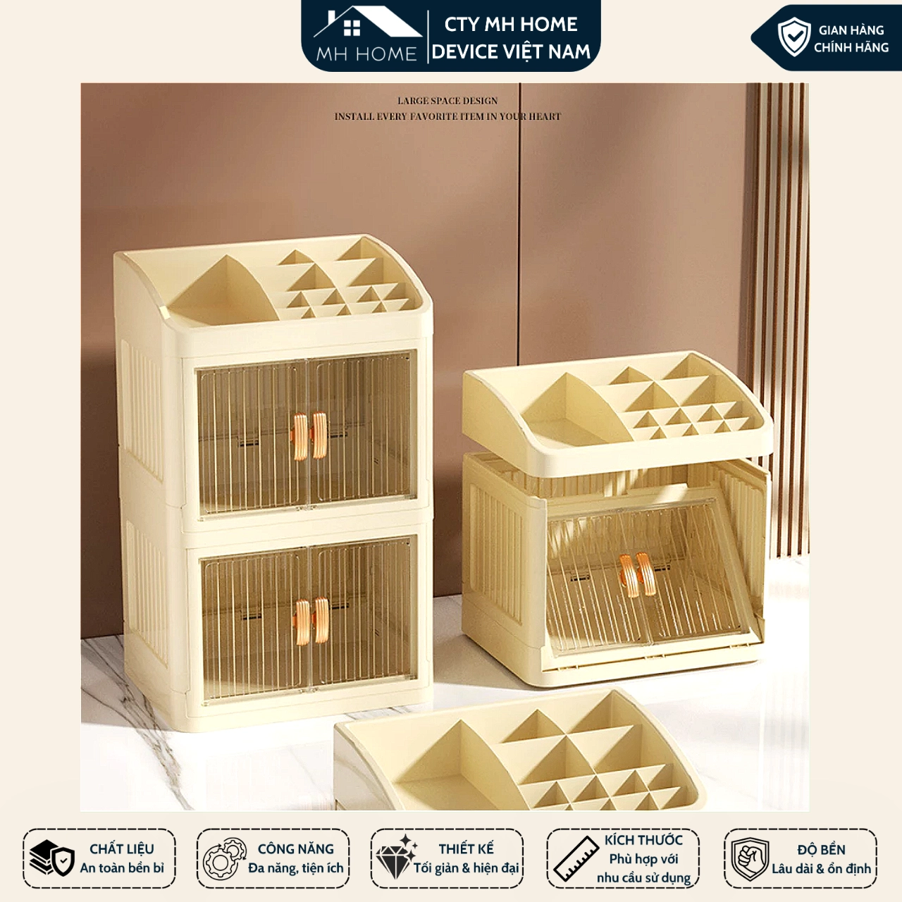 Tủ Đựng Mỹ Phẩm Gấp Gọn 3 tầng Có Cửa Trong Suốt - Kệ Đựng Đồ Trang Điểm, Skincare, Nước Hoa Chống Bụi